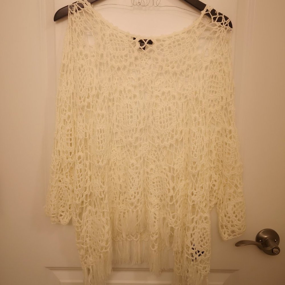 White macrame poncho